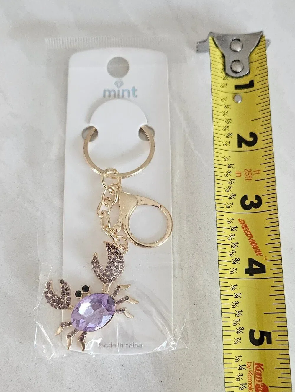Mint Gold Crab Keychain with Purple Gem